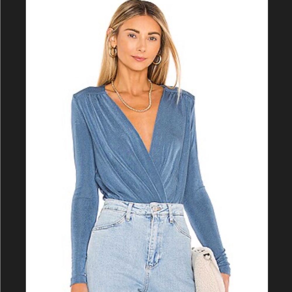 Free People Blue Long Sleeve bodysuit